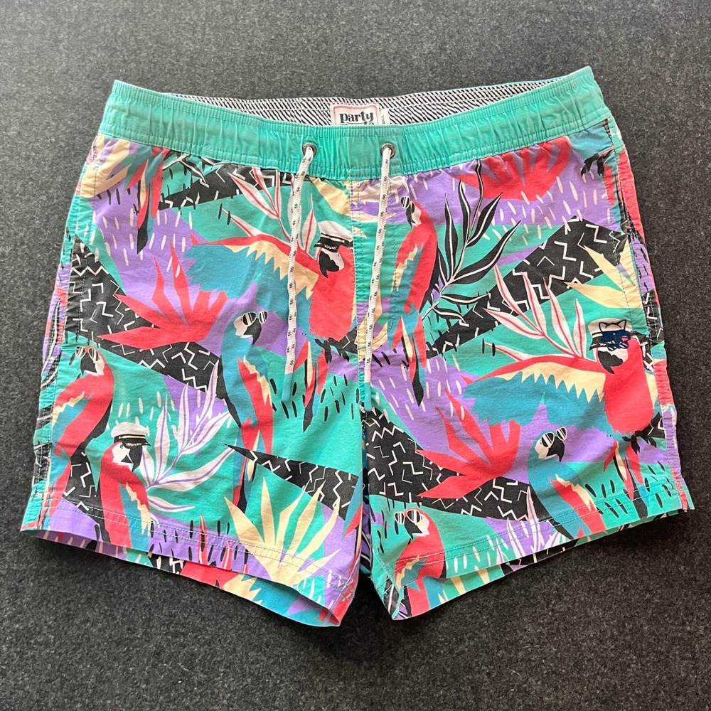 Party Pants Swim Trunks‎ Mens L Multi Color Excellent Tropical Parrot P12211106